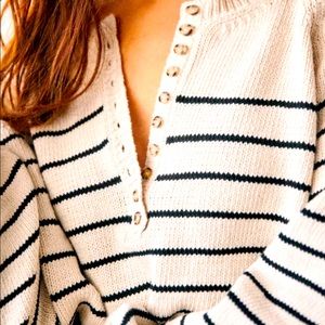 Sezane Leotine Jumper/ Sweater, Ecru & Navy Stripe